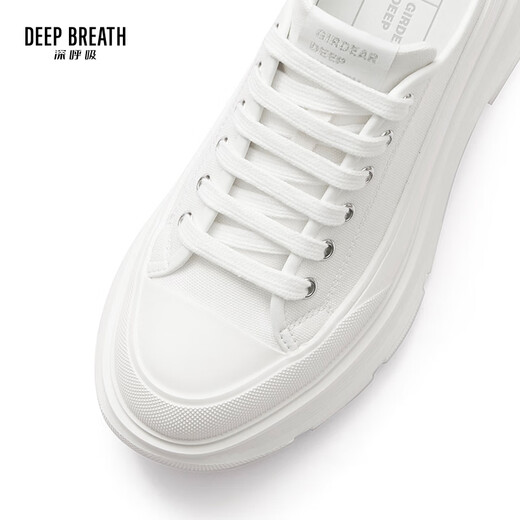 DEEP BREATH深呼吸女鞋包头半拖外穿波浪厚底帆布鞋穆勒鞋AX12250 白 34