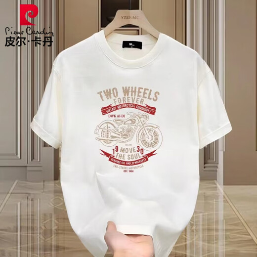 Pier Cardin poids lourd coton pur t-shirt à manches courtes à manches courtes pour les hommes de la moto de la moto
