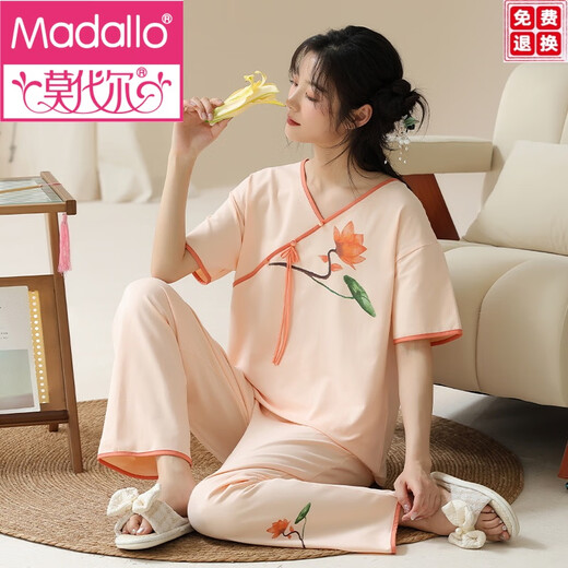 Modal summer women's short-sleeved pajamas set new Chinese style thin cotton home clothes and trousers can be worn outside for casual wear in summer LZY9906 L (recommended 95-115Jin [Jin equals 0.5 kg])