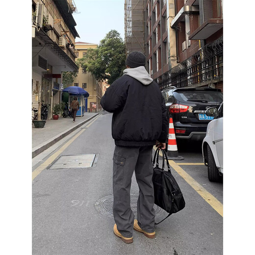 柏铭臣牛仔裤男秋冬季美式复古水洗做旧长裤宽松直筒工装通勤休闲裤子男 灰色 XL 【建议135-155斤】