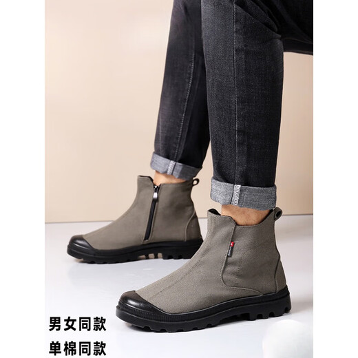 蕉京帆布马丁靴男高帮鞋帆布鞋男马丁靴防沙鞋子休闲百搭工装靴 绿色2-款 9215 38 38 偏大，请拍小码