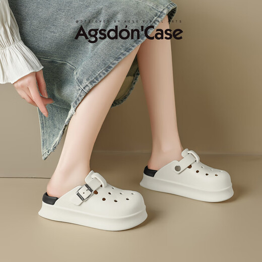 
Aogu Shiden thick-soled hole shoes for women 2025 spring and summer new style wear soft sole comfortable beach slippers simple toe tow LDN6210 simple white 37-38