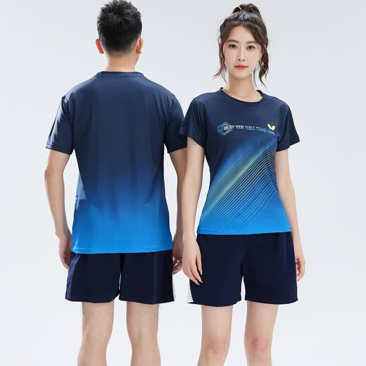 蝴蝶球衣新款乒乓球服运动套装男女款短袖圆领夏季速干透气网眼乒乓球服 838款#(宝蓝套装) XL 男/体重135-150斤