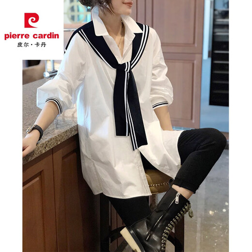 Pier Cardin Station européenne Coton Blanc Shirt-Longueur Sentille de conception du châle extérieure de conception de la chambre climatisée Fausse Blue Top Blue 6636 # M [Suggestions 106-115]