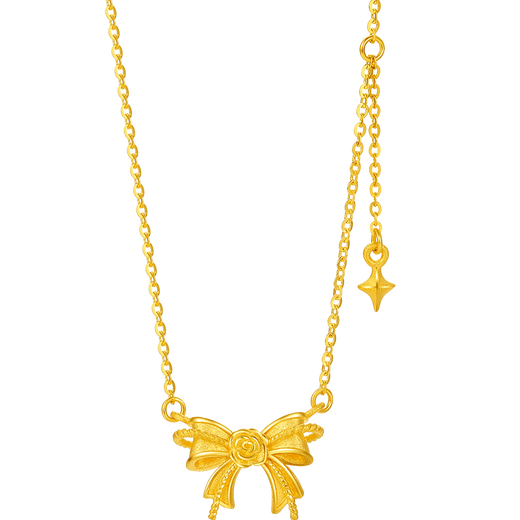 Saturday blessing rose bow gold necklace women's gold pendant birthday gift price A0613907 about 3.64g