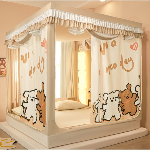 Wenwen 2025 new blackout anti-fall mosquito net for home bedroom cartoon tent bed curtain integrated baby to prevent falling out of bed