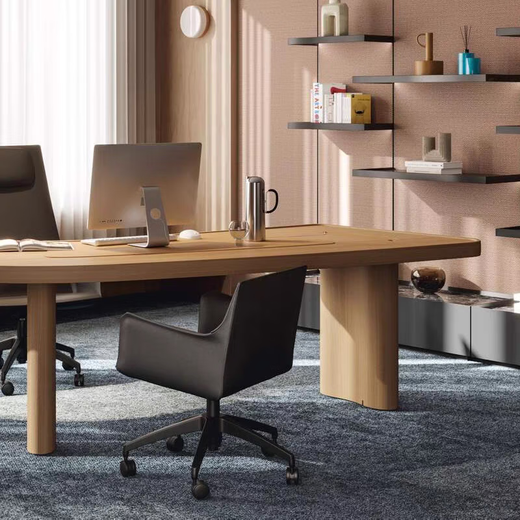 Melody Melody Curved Office Desk High Grain Full Wood Wood Desk Boss Desk Boss Desk Manager Manager Presidente Desk Color de madera real 1.5 metros Desk 1500*693*750 mm]