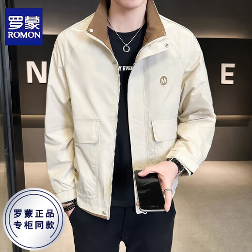ROMON stand-up collar thickened jacket men's autumn and winter new cotton youth casual workwear cotton top jacket men black thickened 2XL recommended 140-155Jin Jin equals 0.5 kg