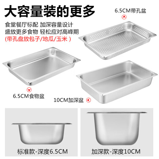 Stainless steel serving basin buffet stove plate Buffy stove inner pot buffet basin with lid 304 square food plate 1/2 stainless steel punched 6.5CM <thickened>