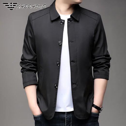 阿玛尼（Emporio Armani）春秋款男装夹克外套商务休闲纽扣翻领百搭风衣外套 藏青A1048 M 170