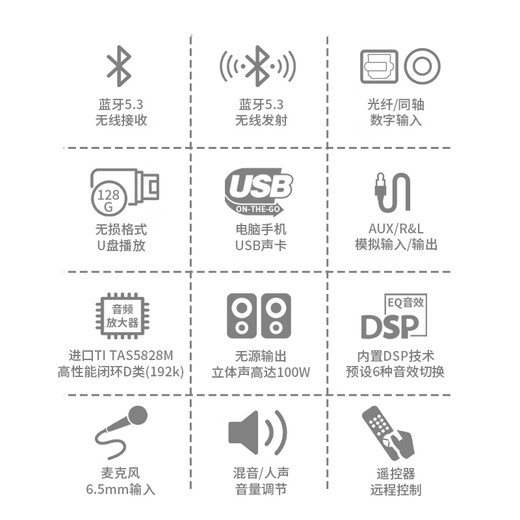 Ayin Bluetooth 5.3 Усиление передатчика приемника U Дисковое волокно волоконно-коаксиальное цифровое аналоговое преобразование с потерей компьютерной звуковой карты Микрофон караоке-усилитель старого стиля HF310B