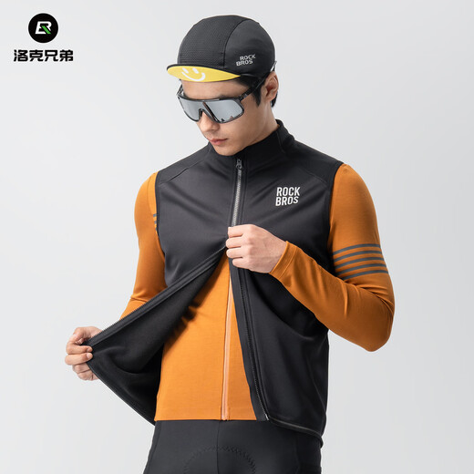 Rock Brothers Windproof Cycling Vest Road Bike Fleece Warm Vest Jacket Top Men and Women Autumn and Winter Black L