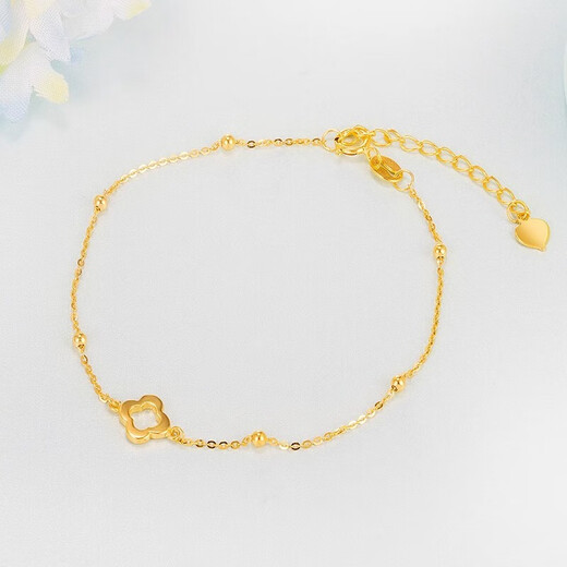 Junbu 18k gold bracelet pure gold hollow four-leaf clover bracelet women's hard gold fine chain full gold versatile jewelry hollow four-leaf clover bracelet