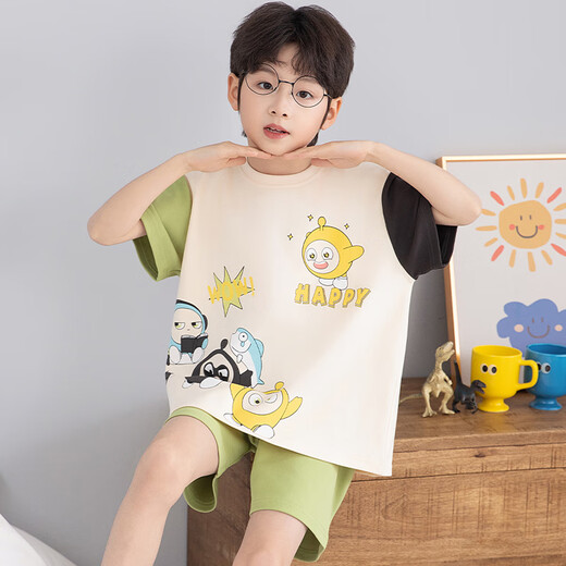 浪莎儿童睡衣男小童夏季短袖薄款纯棉家居服男孩中大童夏天学生套装 LT692 150 建议140-150CM/70-85斤