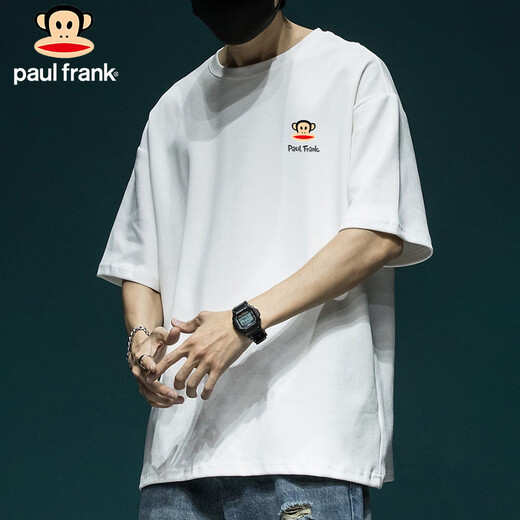 大嘴猴（paul frank）短袖男士夏季休闲纯棉短袖t恤男运动短T上衣重磅男装 白色 XL 