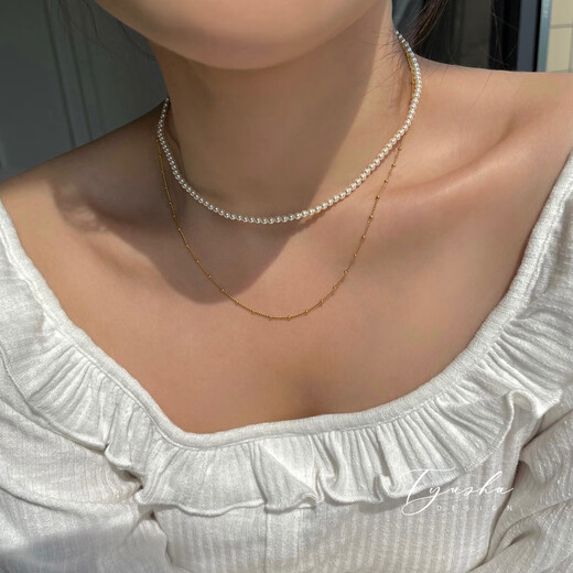 Mu Qian's exquisite plain gold chain/American 14K gold-filled snake bone necklace, bare chain stacked straps, can be equipped with pendants, simple basic gold-filled snake bone chain, total length 50cm sliding adjustment