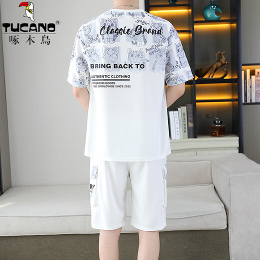 啄木鸟（TUCANO）夏季新款短袖套装男青少年百搭短裤休闲运动两件套渐变色男装 6187蓝色 2XL