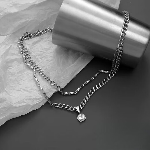 Guanpu Pavilion Fat Dong Lai's same style men's platinum necklace new high street platinum men's trendy brand versatile k gold feeling handsome winter white gold necklace 55cm S