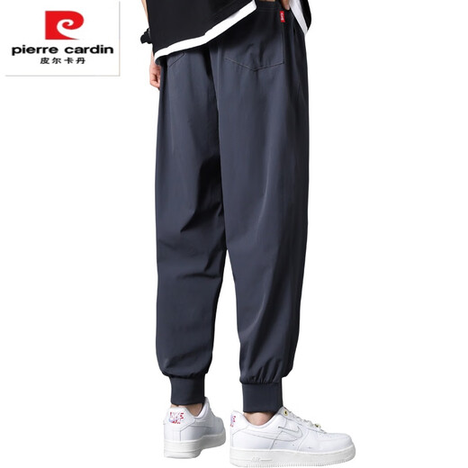 皮尔卡丹（pierre cardin）冰丝休闲裤男士夏季薄款宽松束脚裤子2025新款速干运动九分裤 黑色【719款】 4XL
