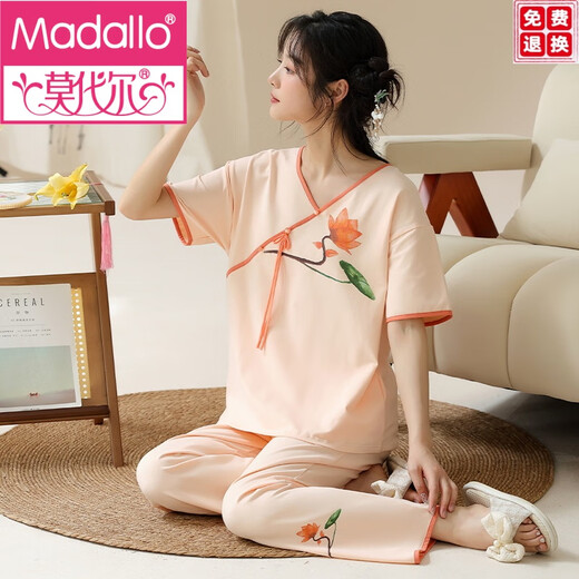 Modal summer women's short-sleeved pajamas set new Chinese style thin cotton home clothes and trousers can be worn outside for casual wear in summer LZY9906 L (recommended 95-115Jin [Jin equals 0.5 kg])