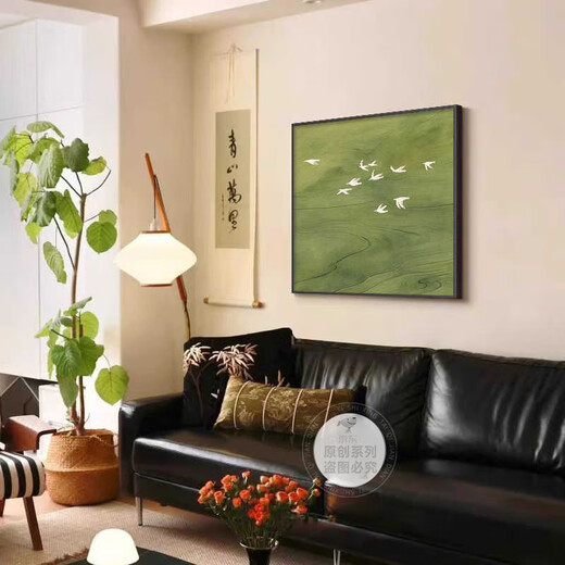 Sinnes Gemälde, frischer nordischer Stil im Wohnzimmer Hängebilder, TV-Hintergrundwand, Desktop, Tablettengeschirr, High-End-Grüne Restaurantdekoration Gemälde, G3897 50*50 Texturöl Leinwand Aluminiumlegierung Gold Rahmen