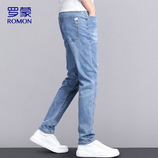 Romon Jeans Herren Sommer Casual Hosen Herren trendige lange Hosen Männer schlanke Füße Herrenhosen hellblau 32