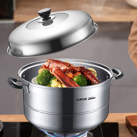 Supor large steamer 304 stainless steel multi-layer multi-bottomed large steamer steamer open flame induction cooker universal steamed buns steamed fish stainless steel steamer (high arch cover) 2 layers 34cm