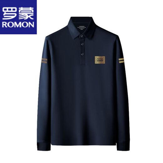 ROMON pure cotton long-sleeved T-shirt for men spring and autumn new bottoming shirt for young and middle-aged people slim business POLO shirt men's inner top RM7561 black lapel long sleeve M