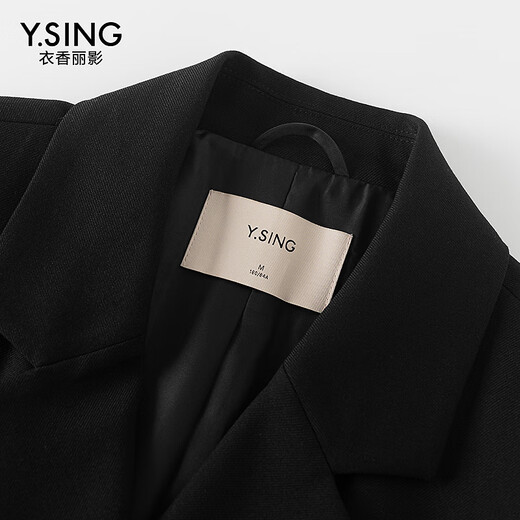 Yixiangliying mid-length suit jacket for women 2025 spring new style high-end loose wool coat black M