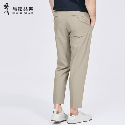 与狼共舞【含桑蚕丝】纯色休闲裤男2025夏季新款亲肤通勤男士直筒裤子4019 卡其701 36