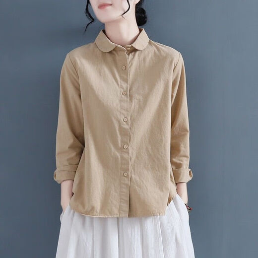 Puppenband reines Baumwollhemd für Frauen im Frühjahr und Herbst Lose und vielseitig geschichtete Hemd College Literary Retro Top J829 Pink M (100-110jin [Jin gleich 0,5 kg])