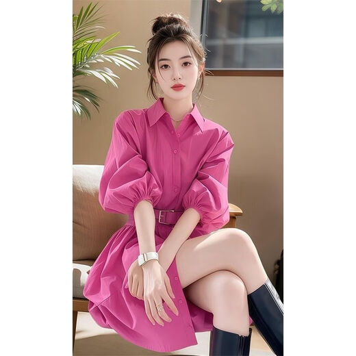 Gochiei Temperamento francés Small Lady Vestido Femenina de 2025 Spring New Gentle y Hermosa Cadena corta de cintura Vestido rosa S