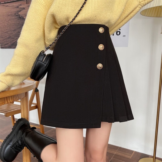 Miao Yijia autumn skirt pleated skirt short skirt spring and autumn skirt black women's winter skirt high-end 2025 new skirt a-line skirt irregular black pleated skirt