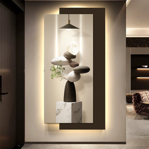 
ZOCI entrance decoration painting facing the door 2024 high-end modern light luxury entrance decoration painting simple high-end sense lights into the home T12347 60*120cm power bank remote control UV carving + crystal