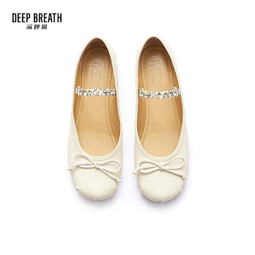 Respiración profunda respiración profunda zapatos para mujer cinturón de oveja suave diamante plano plano zapatos solo zapatos de ballet ax11155 blanco 34