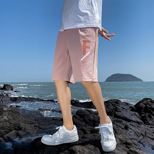 Trendy Ice Silk Shorts Men's Summer Thin Outer Wear Quick-Drying Casual Pants Men's Five Points Trendy Beach Basketball Sports High Quality Cool Running Style BSL108 Haze Blue XL Recommended Weight 115-125 Jin Jin is equal to 0.5 kg Can be worn