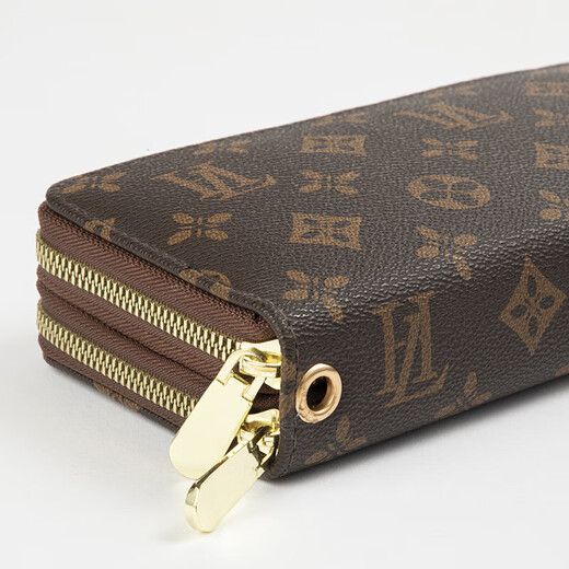 Kuqi Kangaroo high-end brand women's long wallet 2025 new European and American fashion print large capacity double zipper clutch 203 coffee