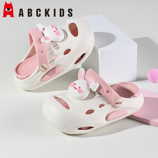 ABC KIDS儿童洞洞鞋小童男童夏季凉鞋女童软底百搭沙滩鞋8608白粉24-25