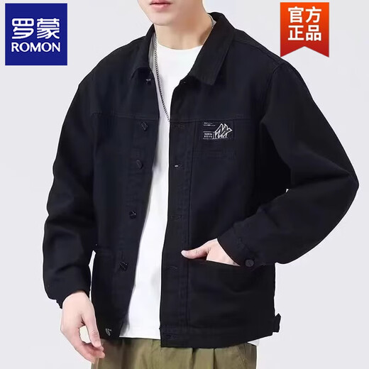 罗蒙（ROMON）外套男款春秋季2025新款衬衫翻领秋装男士工装夹克初秋褂子上衣服 【升级版】K12806黑色 2XL 【建议140-160斤】