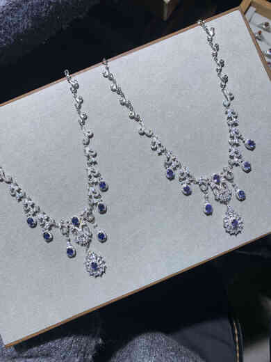 Fujiu Natural Crystal Old Burnt Sapphire Tanzanite Luxurious Palace Temperament Necklace Best Friend Couple Gift Luxurious Tanzanite Chain Set