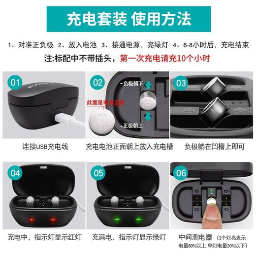 Xiwanbo Laoren Hörgeräte Batterie -Lade -Lade -Set A13 wiederaufladbare Batterie A675 Modell 1 Set 13 Ladegerät (einschließlich 2 Kapseln 13 Batterien)