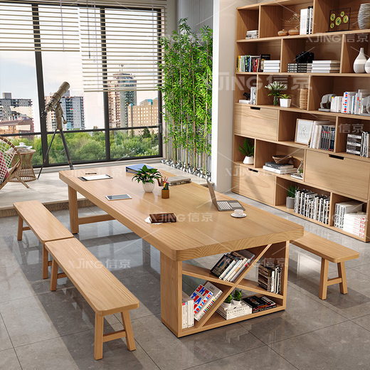 Xinjing solid wood desk training conference table long table workbench large board long library desk 2.4 meters