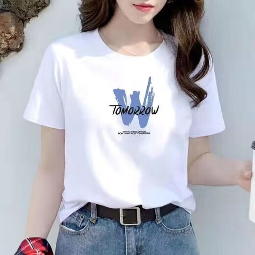 紫昕月白色短袖圆领恤女宽松短袖恤女夏天衣服时尚半袖女装潮上衣 1479 M