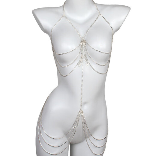 Totto Chest Chain Body Chain Tassel Full Body Sexy Accessory Necklace Chain Body Decoration Chain SN9766 Silver Rhinestone Body Chain 7