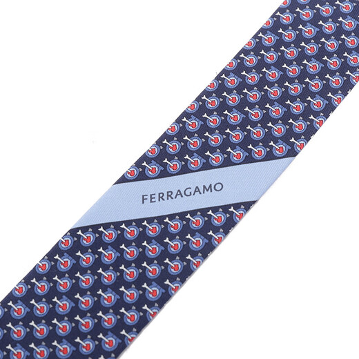 菲拉格慕（Ferragamo）新品 男士丝质通体印花领带礼物男 351241 0779274深蓝色多色丘比特