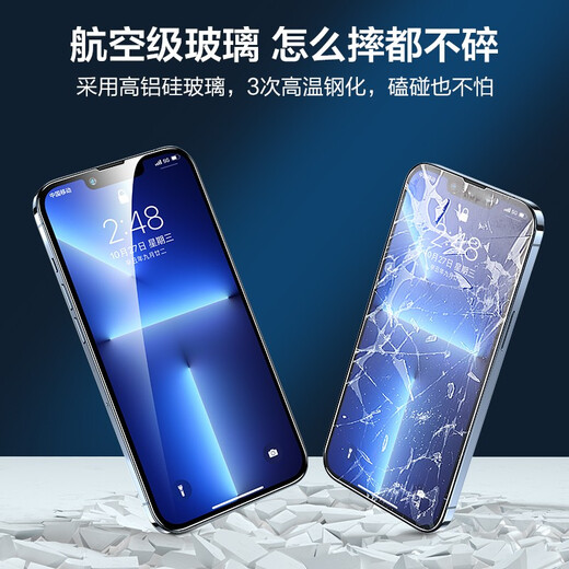 闪魔 适用于苹果13promax钢化膜 iphone13promax手机膜全屏高清蓝光防指纹保护膜 14/13/13pro【高清防爆膜】2片装+神器