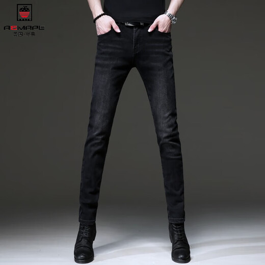 Aemape Frühlings- und Herbst -Herren -Schwarz -Baumwoll -Jeans Koreanische Retro -Retro -Kleine Stretch Casual Hosen 1048 Black 31 [zwei Fuß vier]