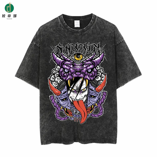 
Eudidi Harajuku Street Clothing Wash Naruto Anime T-shirt Naruto Cotton Men Summer Short Sleeve Retro Aged T B1421 Wash Black S