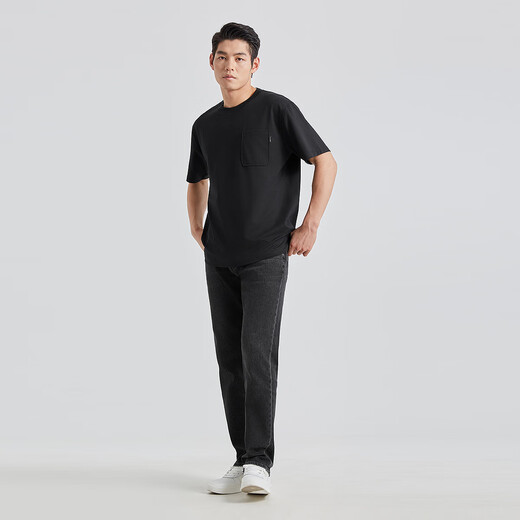 Lilang Waffle Textur kurzärmelig T-Shirt Herren-Lose Version Sommer 2025 Neues Casual Patch-Pocket-Herren-T-Shirt Black (G5XTX3131Y) 2XL 180/96A