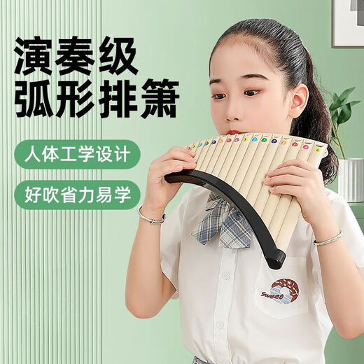 YTK玉竹排箫18管C调小学生专业演奏级民族乐器初学儿童课堂专用排笛 16管C调米棕色+礼包